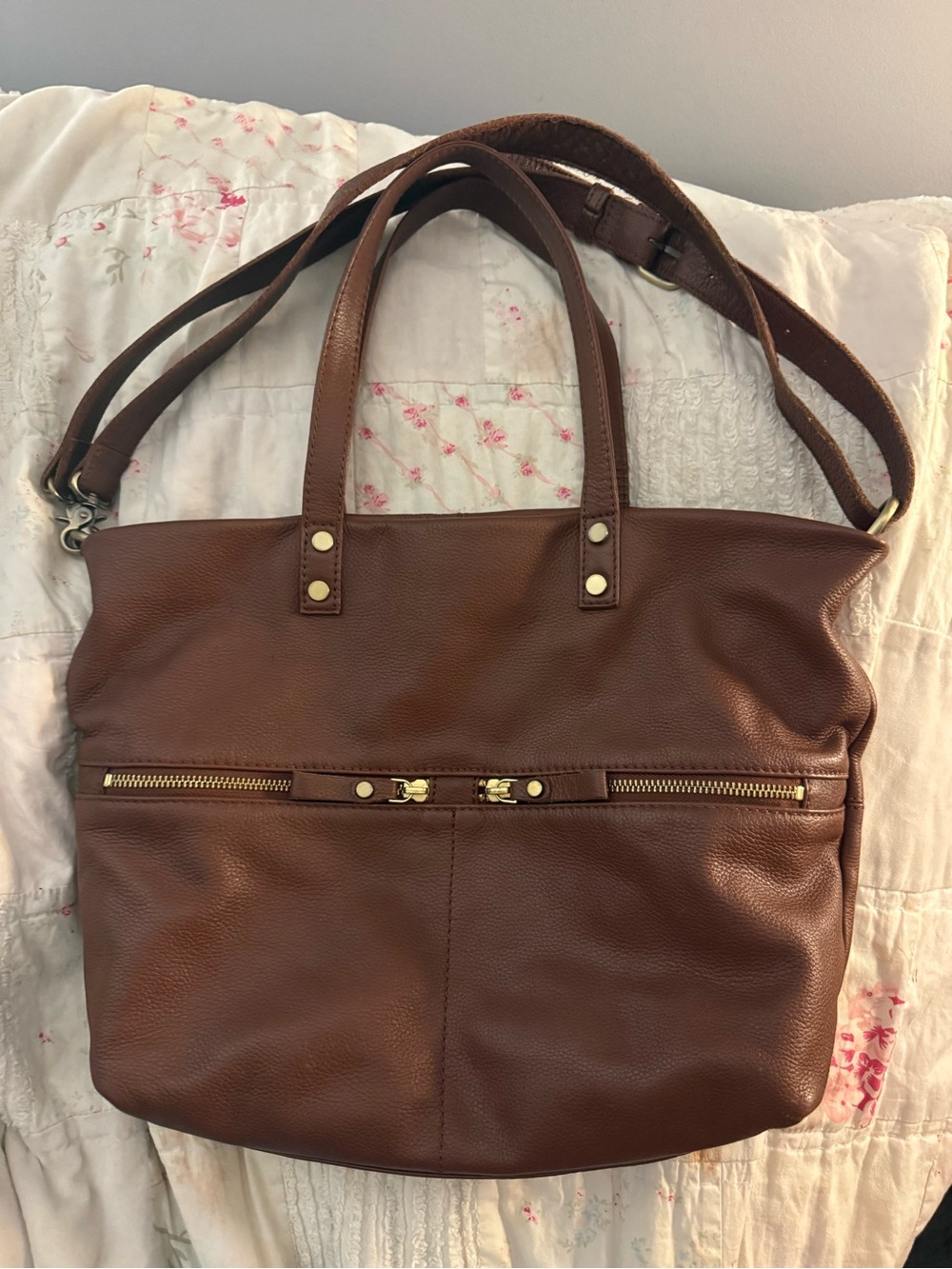 Vintage ASPEN Classic Leather Tote In Chesnut Brown Pebbled Genuine Leather